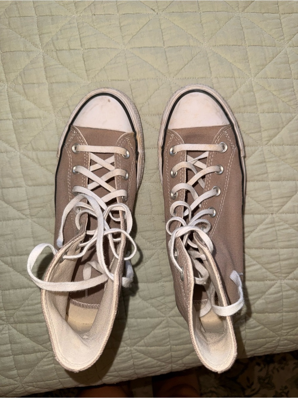 Converse High-Top Sneakers in Taupe and White